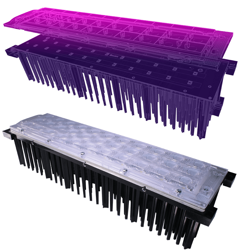 Beispiel eines Horticulture-LED-Moduls mit LED-Optik